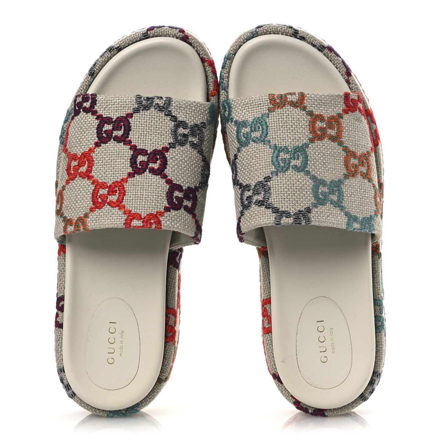 Linen Psychedelic Mini GG Monogram Angelina Platform 55mm Slide Sandals 40.5 Multicolor