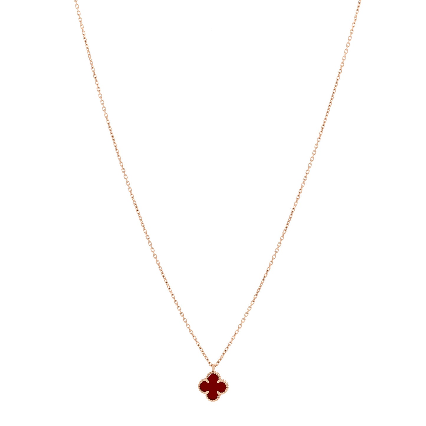 18K Rose Gold Carnelian Sweet Alhambra Pendant Necklace