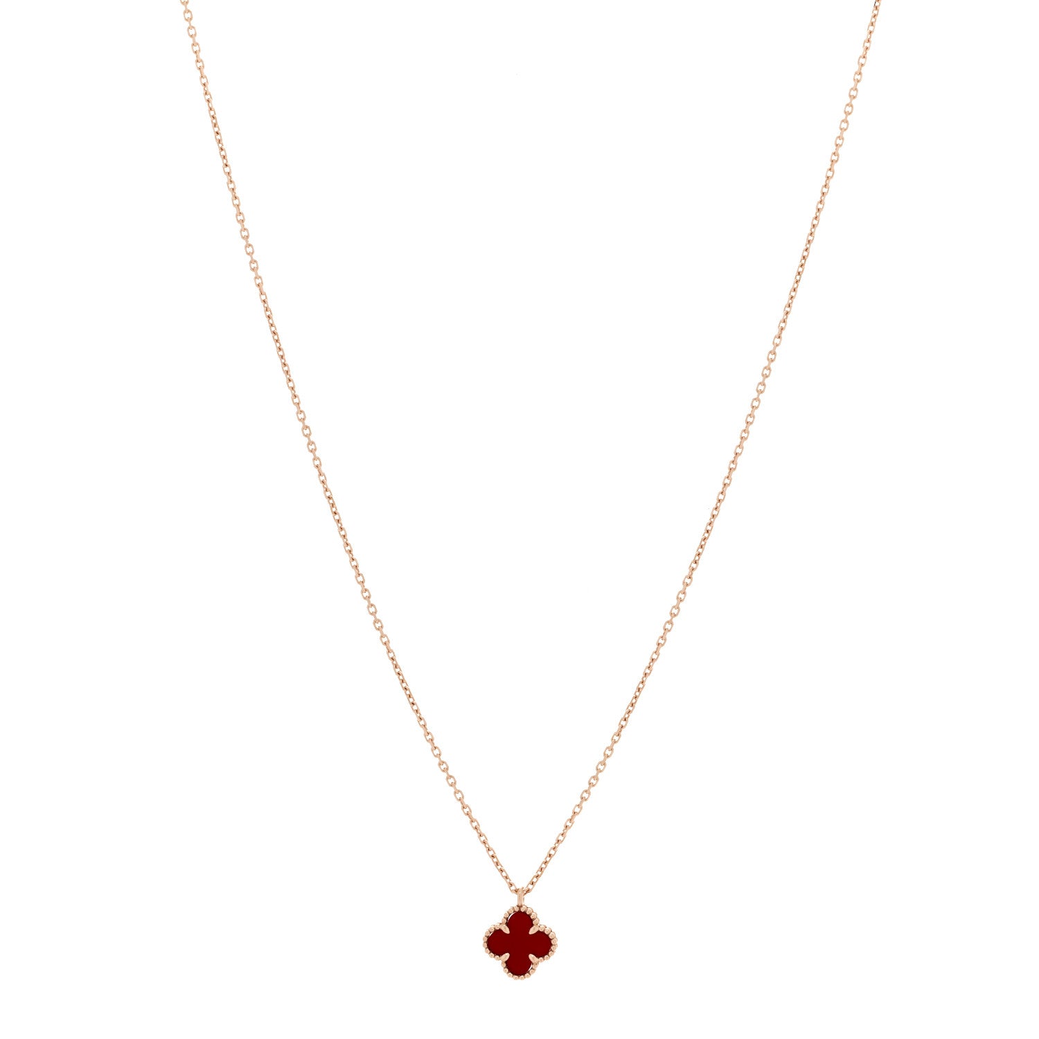 Van Cleef & Arpels 18K Rose Gold Carnelian Sweet Alhambra Pendant Necklace 1 of 6