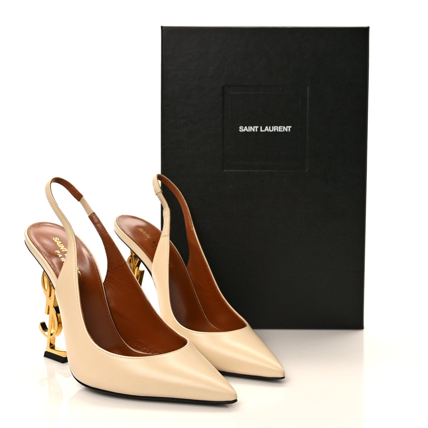 Saint Laurent Calfskin Opyum 110 Slingback Pumps 37 Real Beige 10 of 10