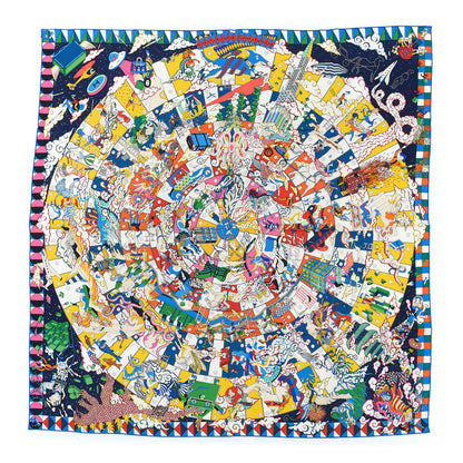 Hermes Cashmere Silk L'Epopee D'Hermes Shawl 140 Bleu Jaune Multicolore 1 of 7