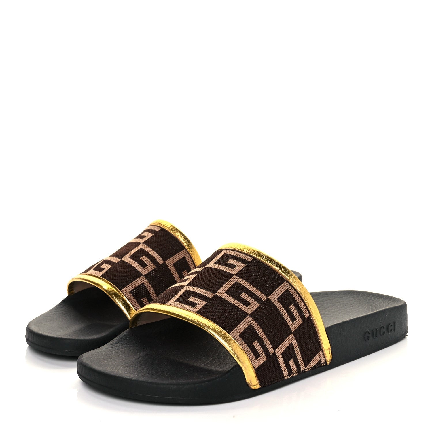 Gucci Jersey Nappa Square G Mens Pursuit Slide Sandals 7 Chocolate Desert Sand Gold 3 of 8