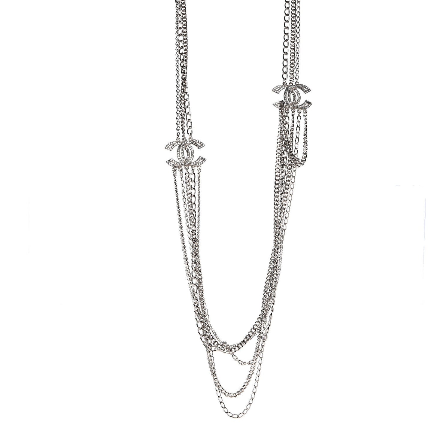 Baguette Crystal CC Multi Strand Chain Necklace Silver