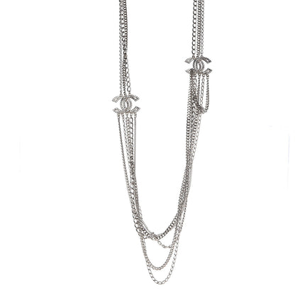 Chanel Baguette Crystal CC Multi Strand Chain Necklace Silver 1 of 6