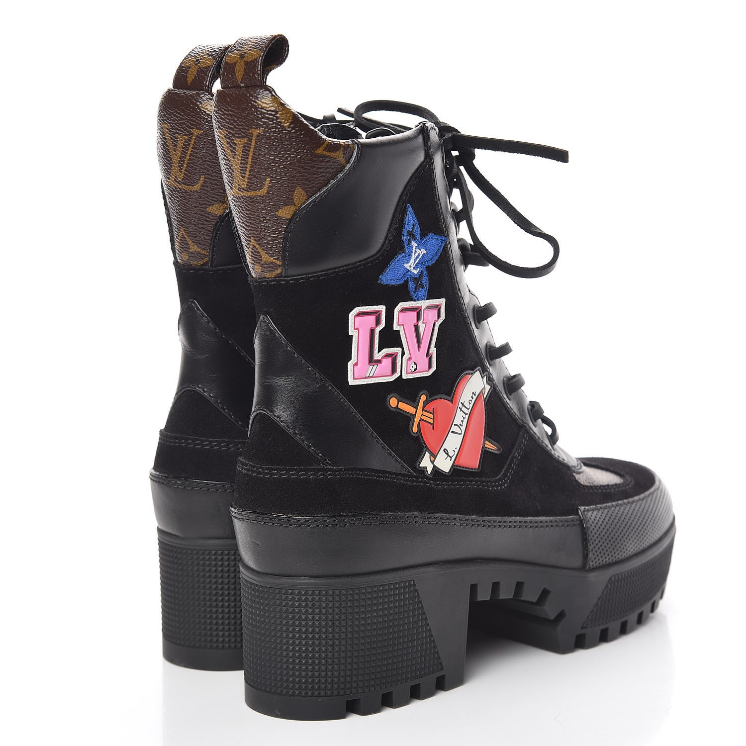 Louis Vuitton Suede Calfskin Monogram LV Black Heart Laureate Platform Desert Boots 36.5 Black 4 of 8