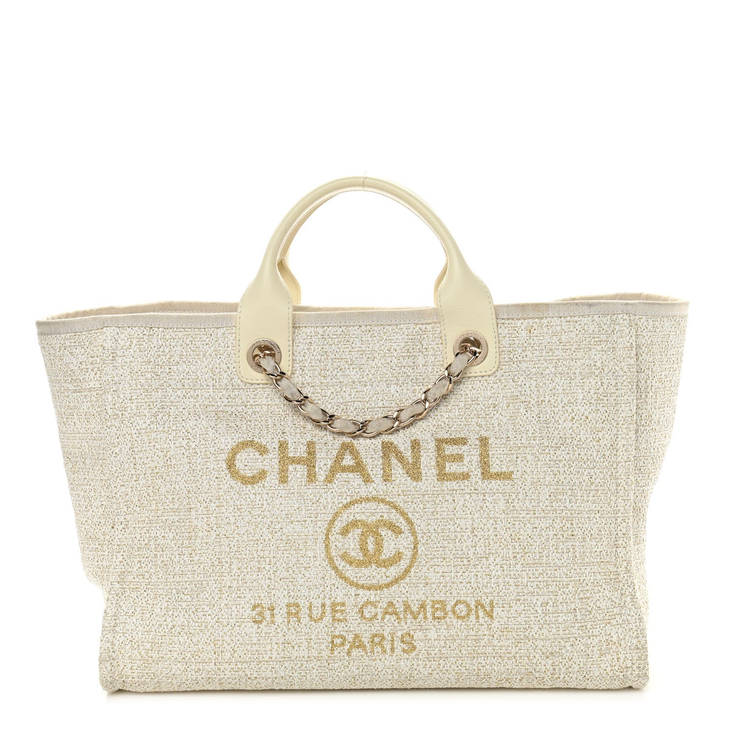 Lurex Boucle Large Deauville Tote White