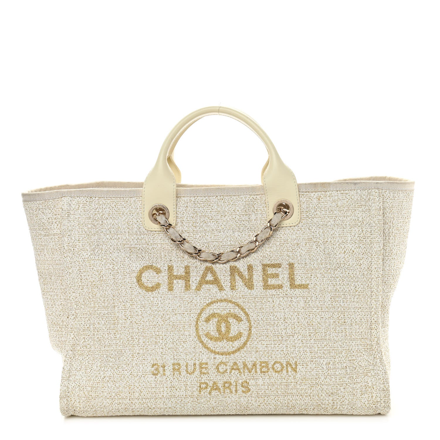 Chanel Lurex Boucle Large Deauville Tote White 1 of 13