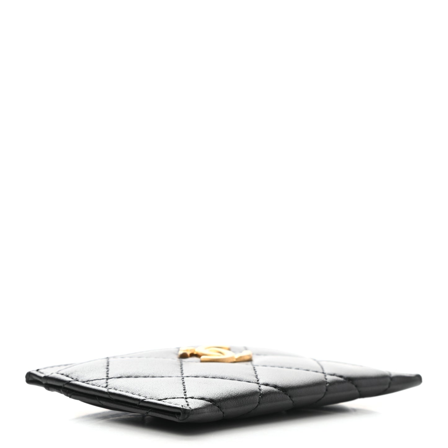 Lambskin Quilted Card Holder Black