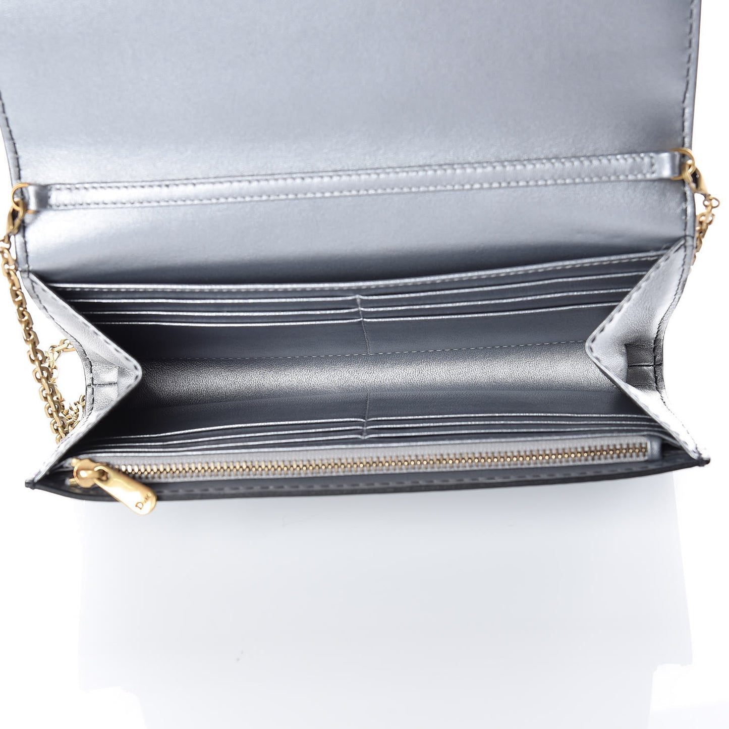 Metallic Calfskin J'adior Croisiere Chain Wallet Graphite