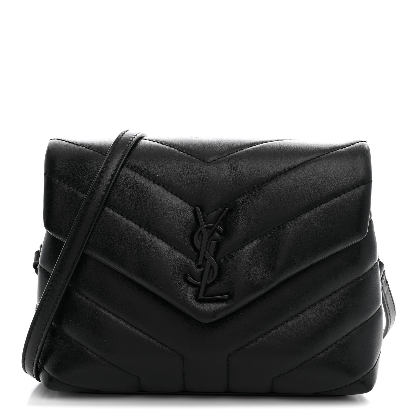 Calfskin Y Quilted Monogram Monochrome Toy Loulou Crossbody Bag Black