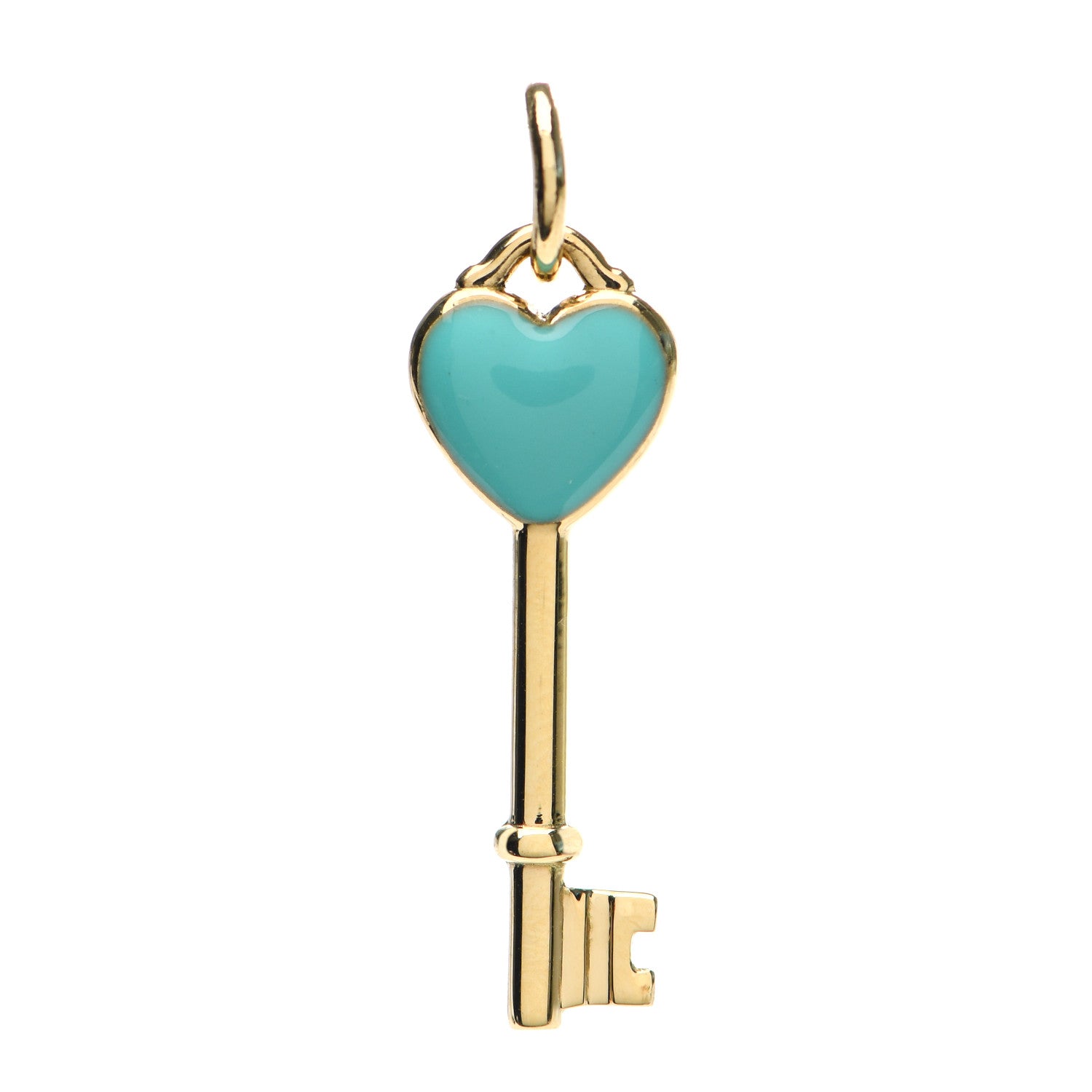 Tiffany 18K Yellow Gold Enamel Mini Heart Key Pendant Blue 1 of 4