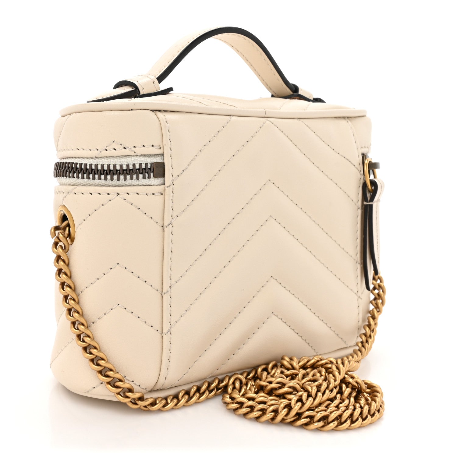 Gucci Calfskin Matelasse Chevron Mini GG Marmont Top Handle Bag Mystic White 3 of 15