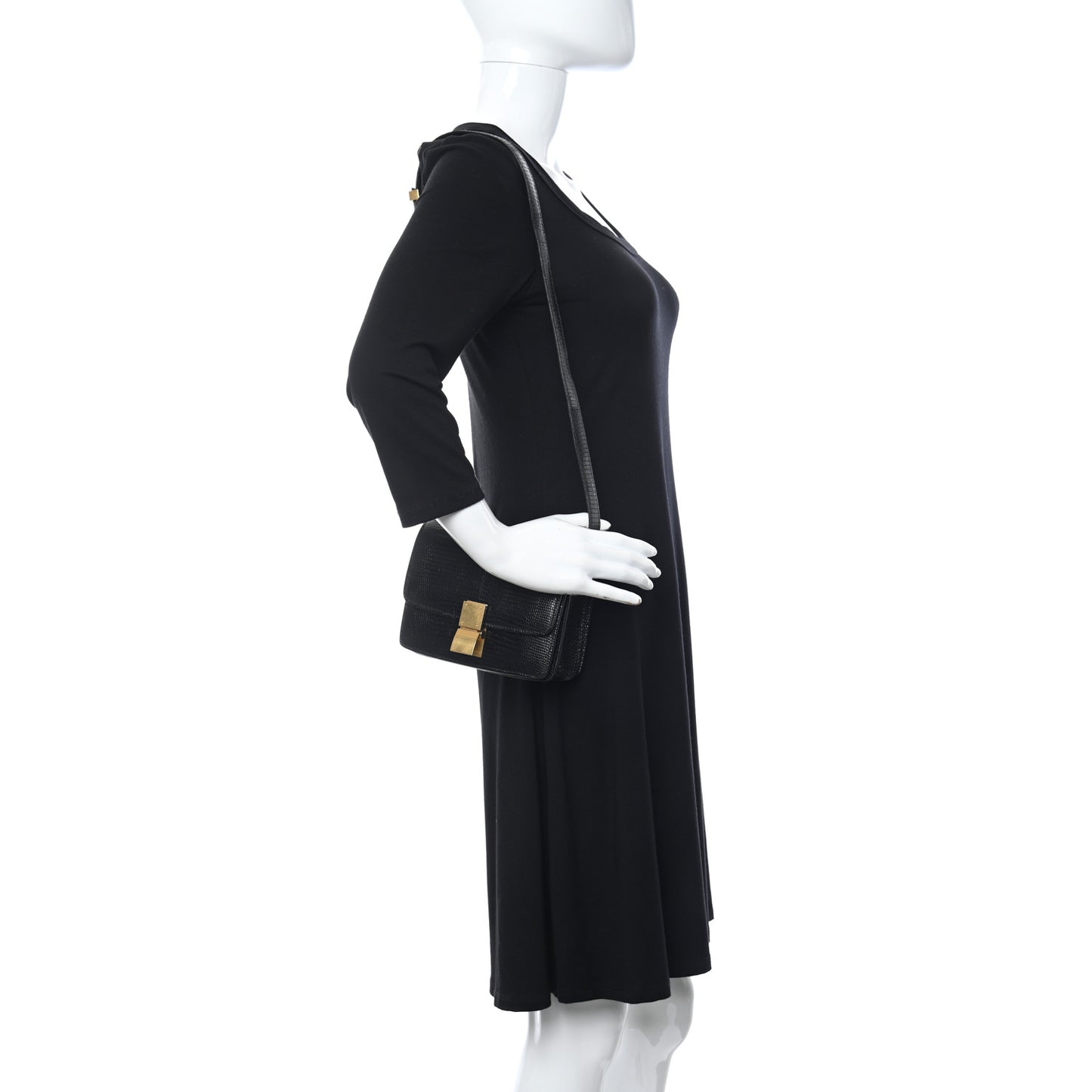 Lizard Small Classic Box Flap Bag Black
