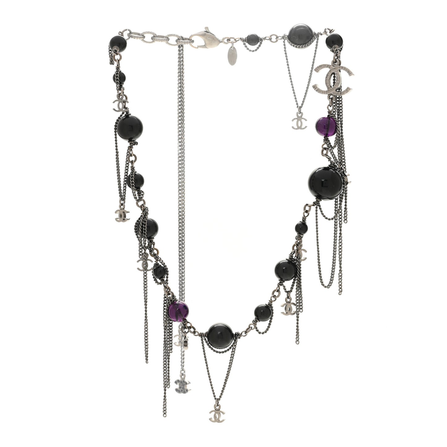 Ruthenium Pearl Beaded CC Choker Necklace Black