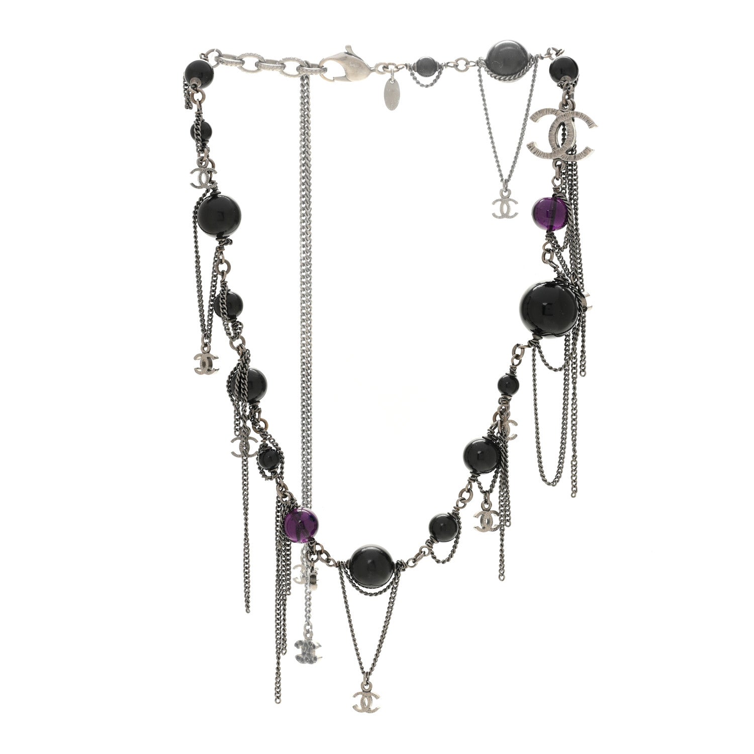 Chanel Ruthenium Pearl Beaded CC Choker Necklace Black 3 of 6