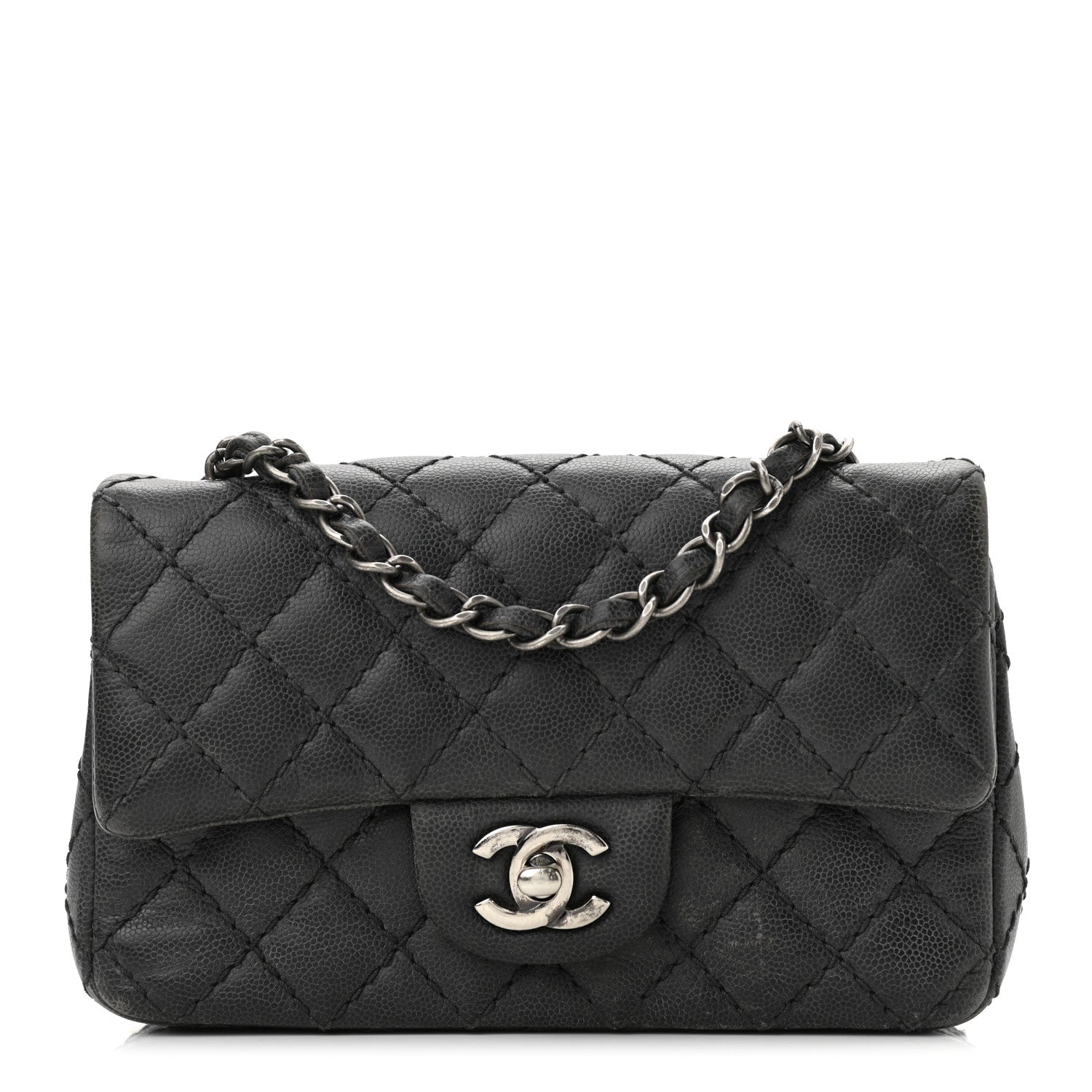 Chanel Washed Caviar Quilted Mini Rectangular Flap Charcoal 1 of 12