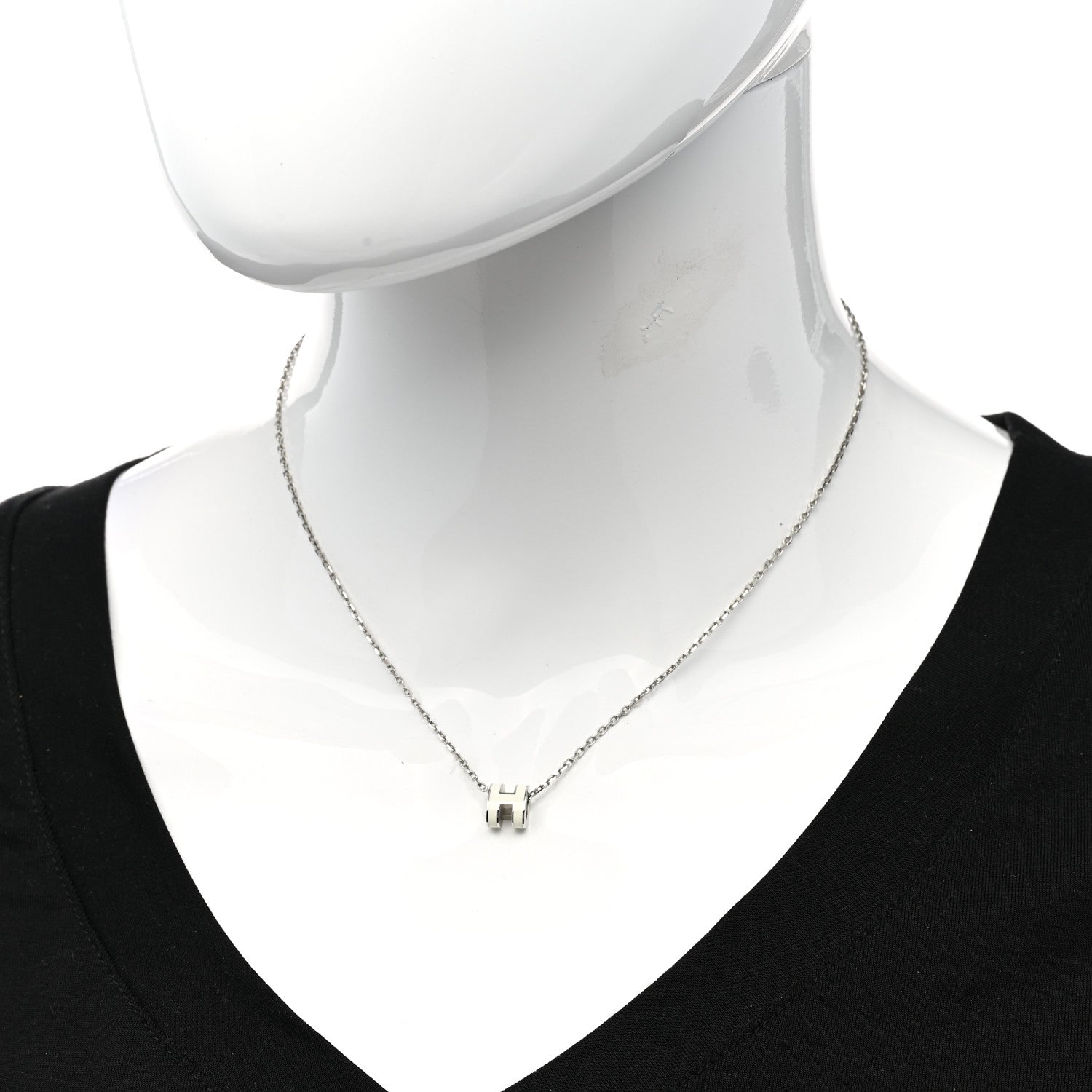 Hermes Lacquered Palladium Mini Pop H Pendant Necklace White 2 of 8