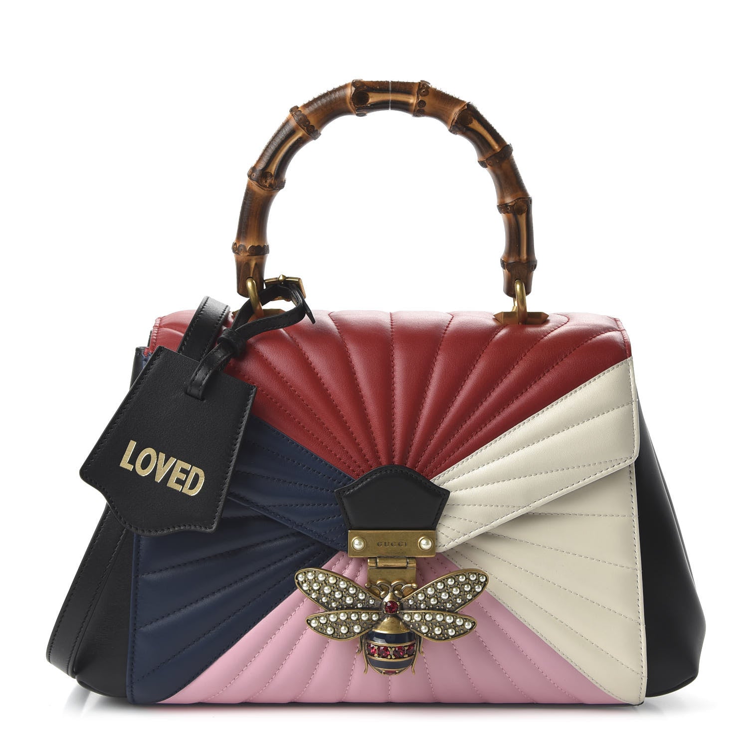 Gucci Calfskin Bamboo Trapuntata Queen Margaret Top Handle Bag Blue Agata Hibiscus Red Mystic White Sugar Pink 1 of 10