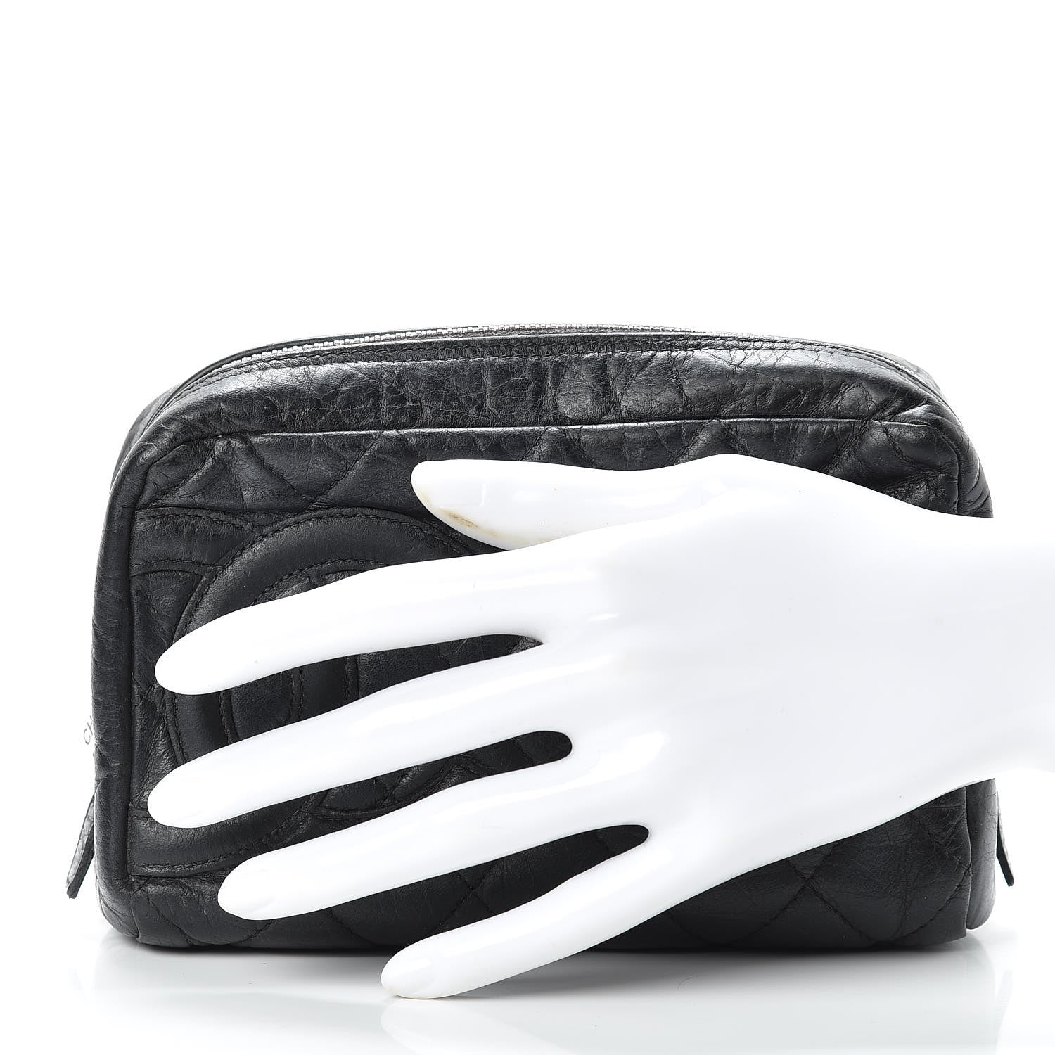 Chanel Distressed Calfskin Cambon Cosmetic Case Black 2 of 17