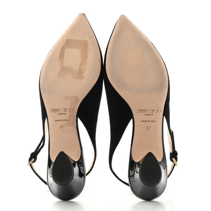 Jimmy Choo Suede Patent Slingback Gemma Pumps 37 Black 5 of 9