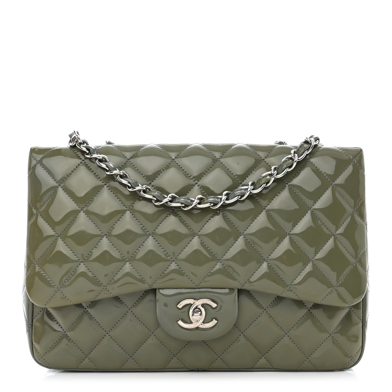 Chanel Patent Quilted Jumbo Single Flap Green 1 of 11