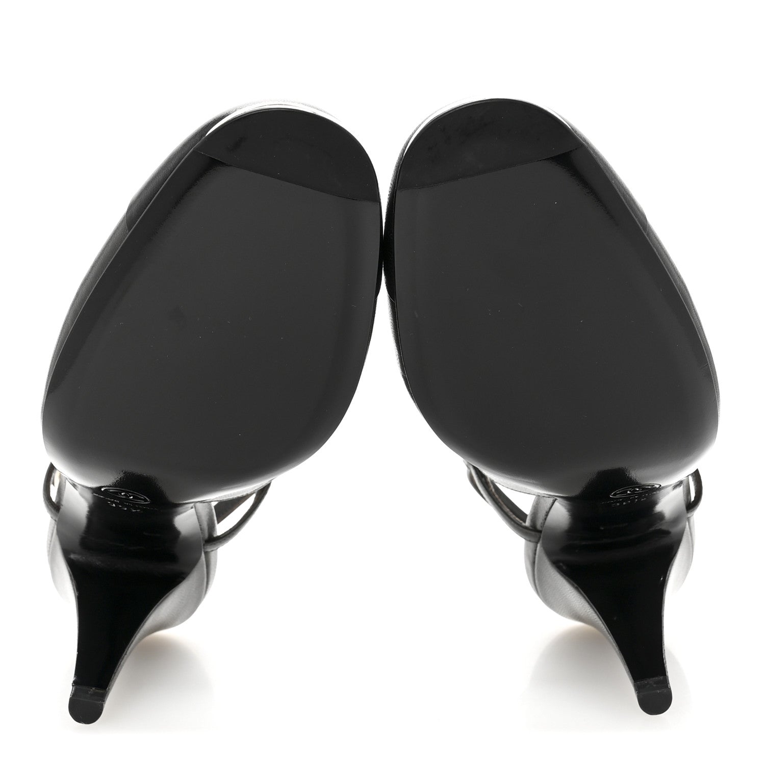 Chanel Lambskin Cap Toe CC Slingback Heels 39.5 Dark Grey Black 6 of 12