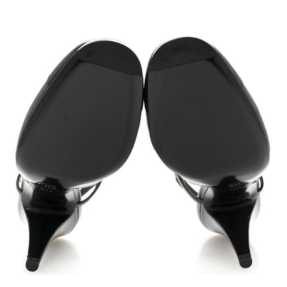 Chanel Lambskin Cap Toe CC Slingback Heels 39.5 Dark Grey Black 6 of 12