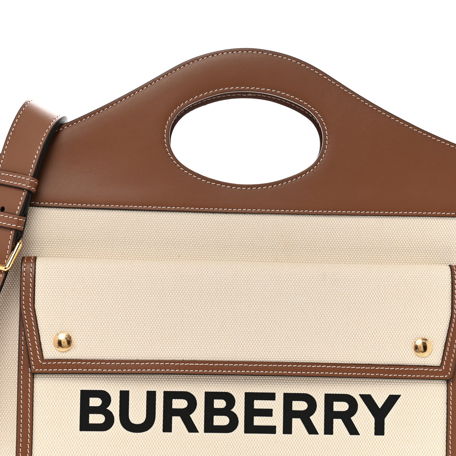Burberry Canvas Smooth Calfskin Two Tone Medium Pocket Bag Natural Malt Brown 8 of 13