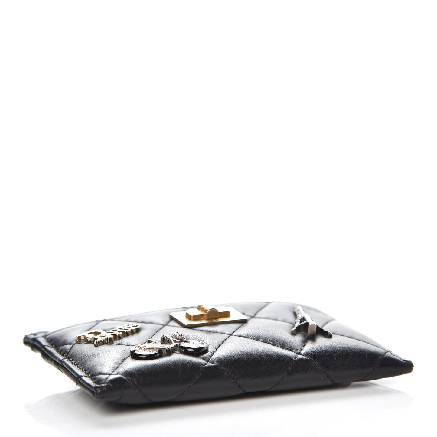 Aged Calfskin Quilted Lucky Charms Reissue Card Holder Black