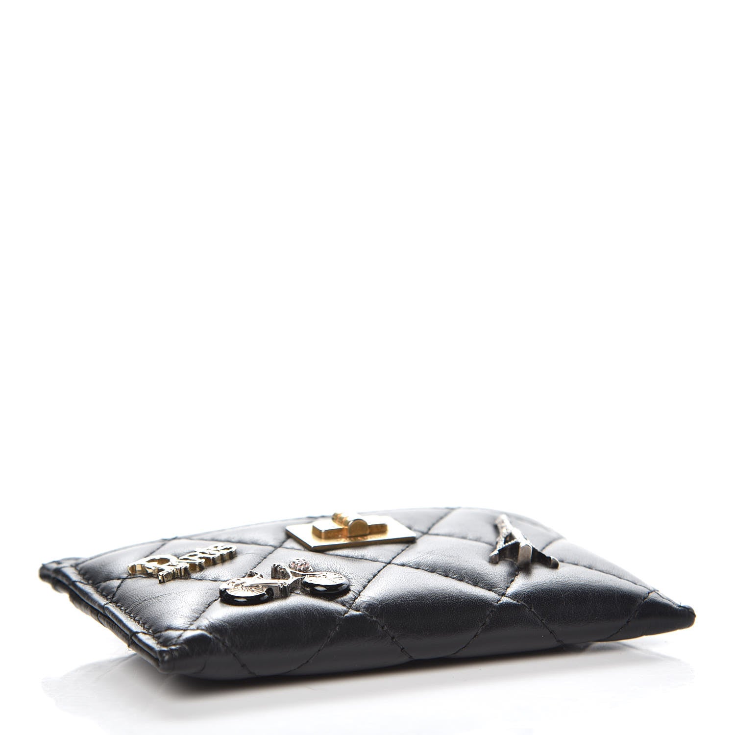 Chanel Aged Calfskin Quilted Lucky Charms Reissue Card Holder Black 4 of 10