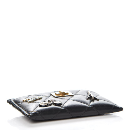 Chanel Aged Calfskin Quilted Lucky Charms Reissue Card Holder Black 4 of 10