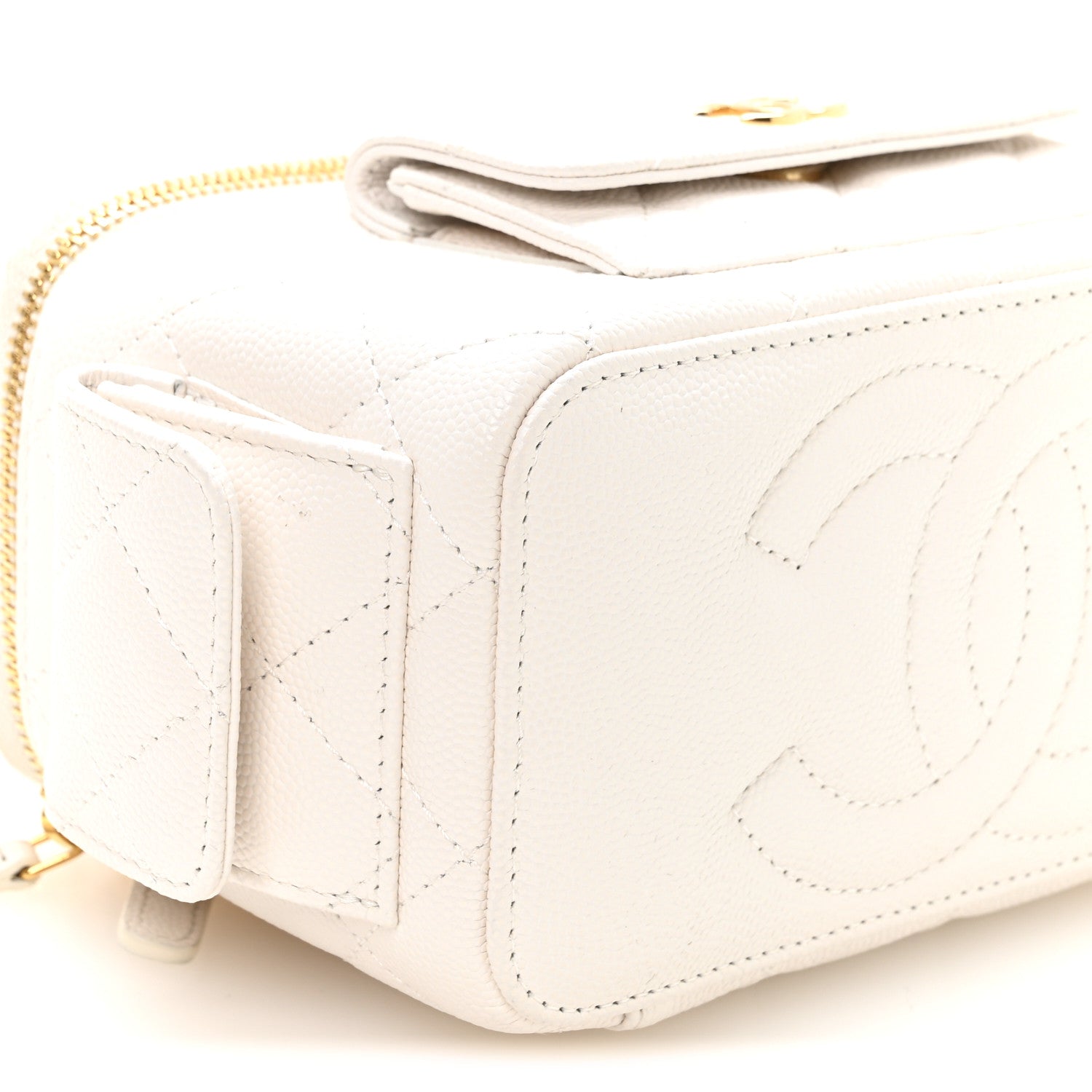 Chanel Caviar Quilted Polly Pocket East West Top Vanity With Chain White 8 of 11