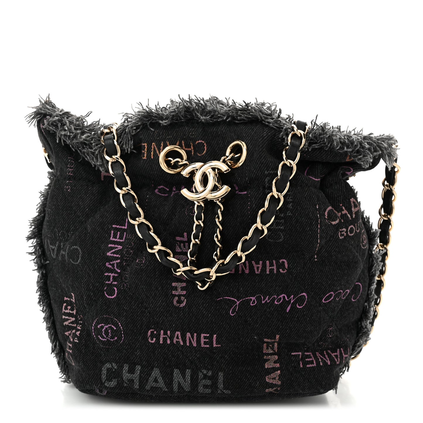 Denim Quilted Mood Small Bucket With Chain Black Multicolor