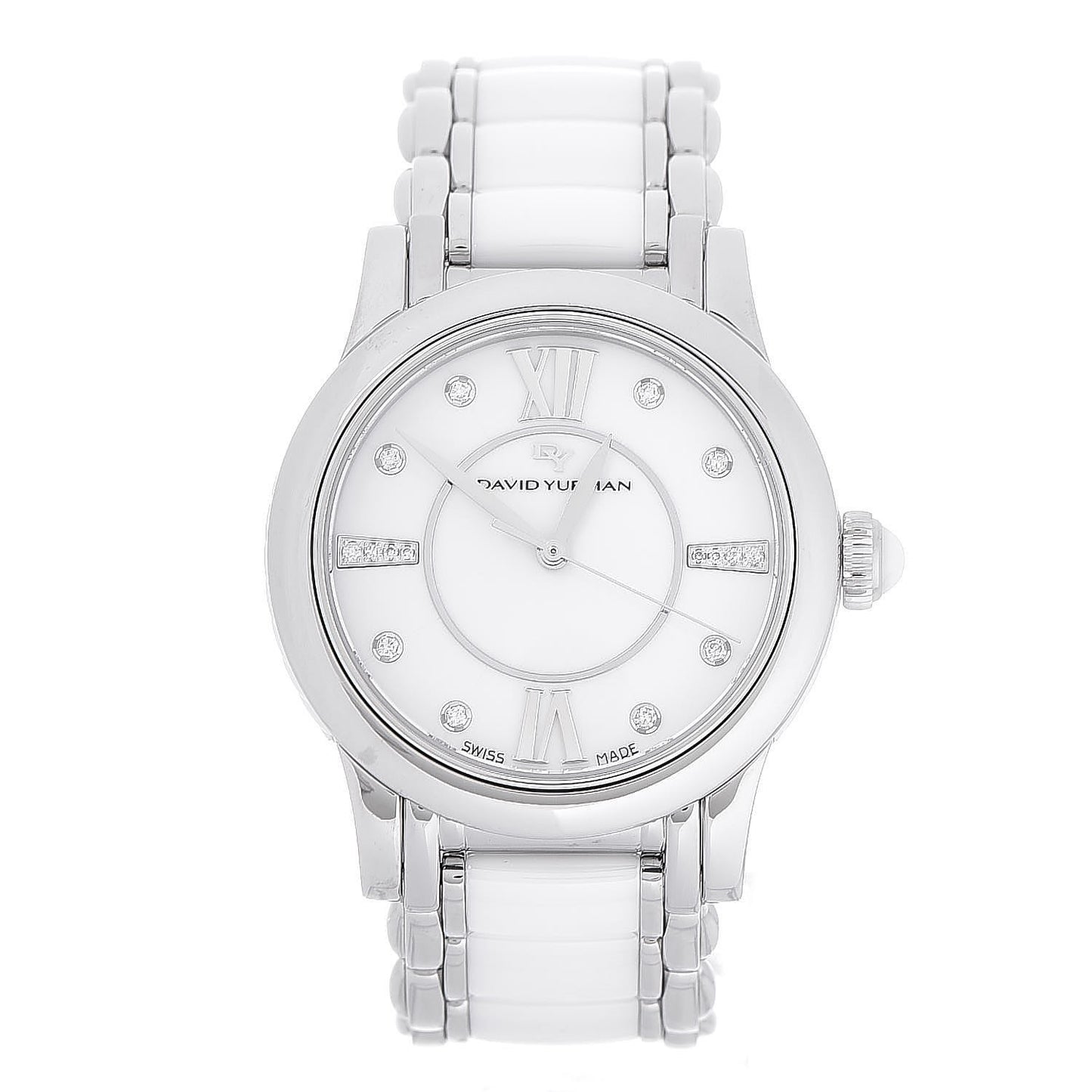 Stainless Steel Ceramic Diamond 38mm Classic Quartz Watch White
