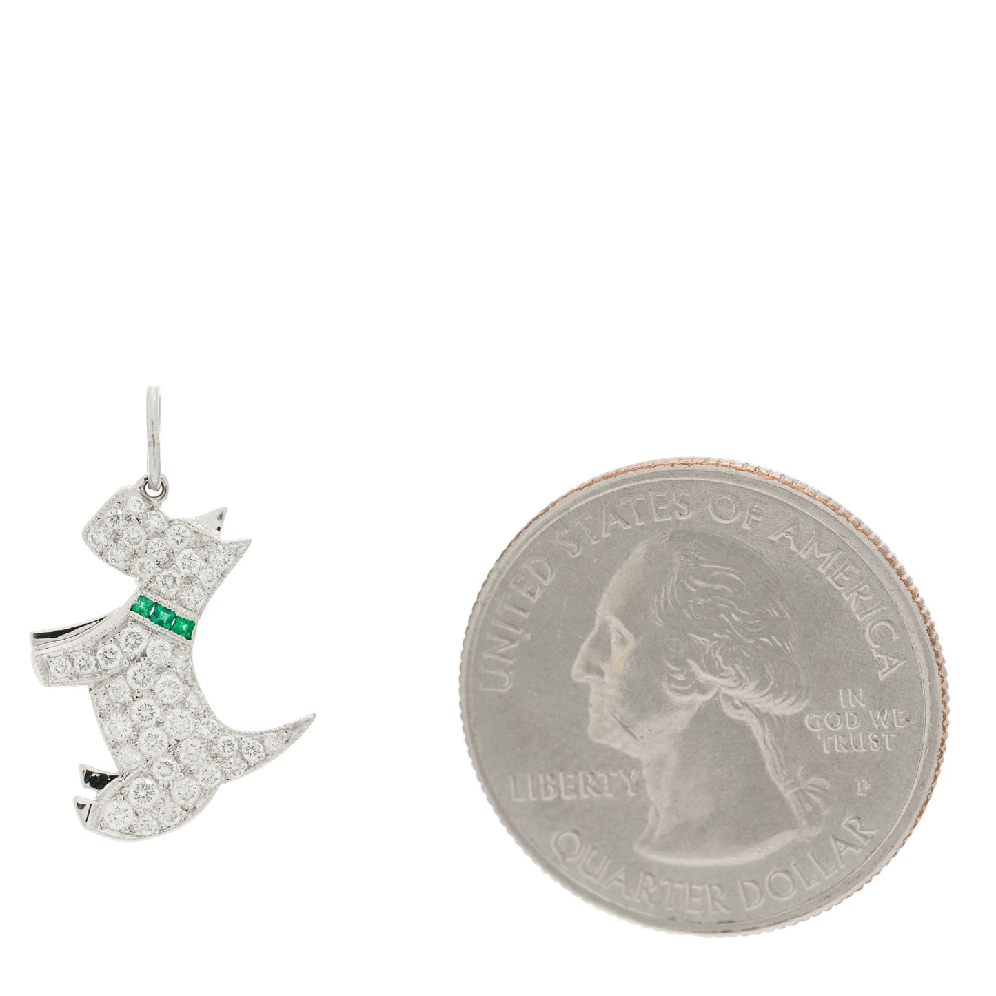 Platinum Diamond Emerald Scottie Dog Charm