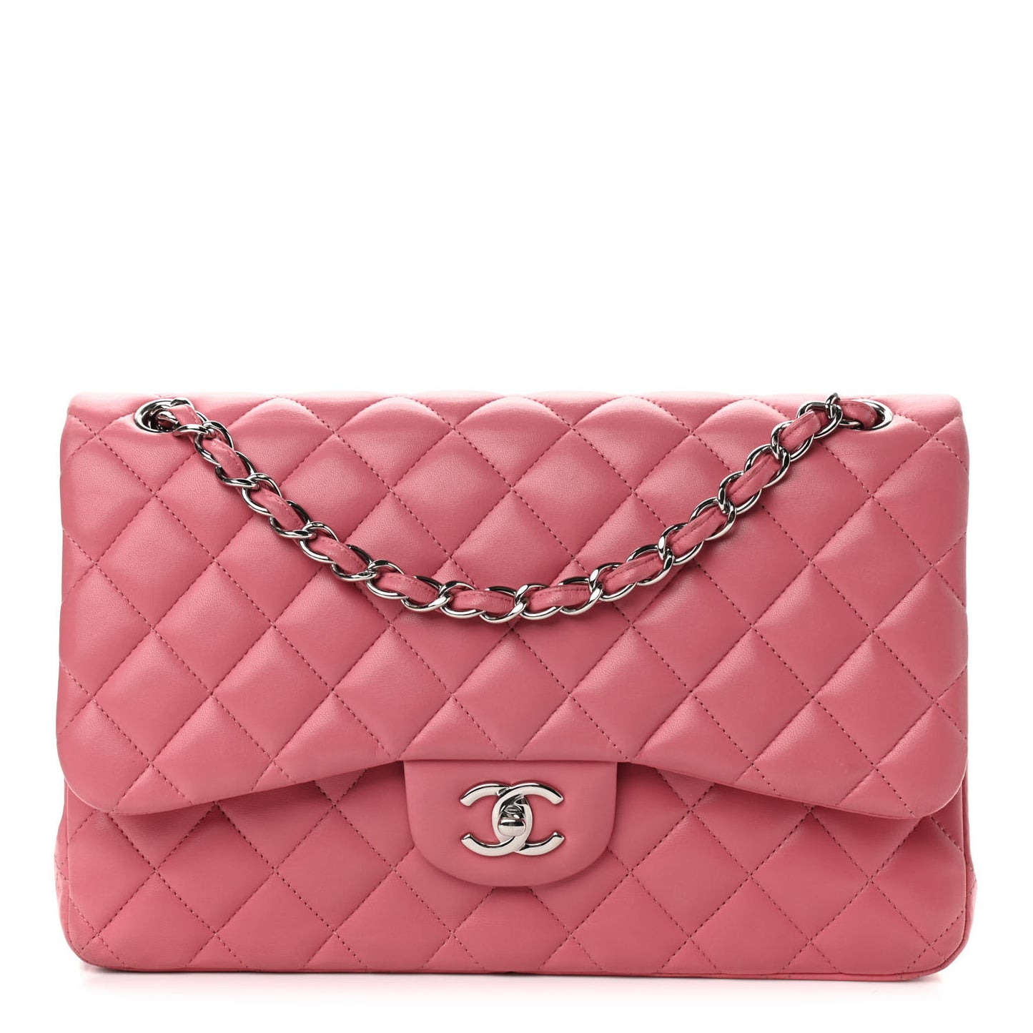 Lambskin Quilted Jumbo Double Flap Pink