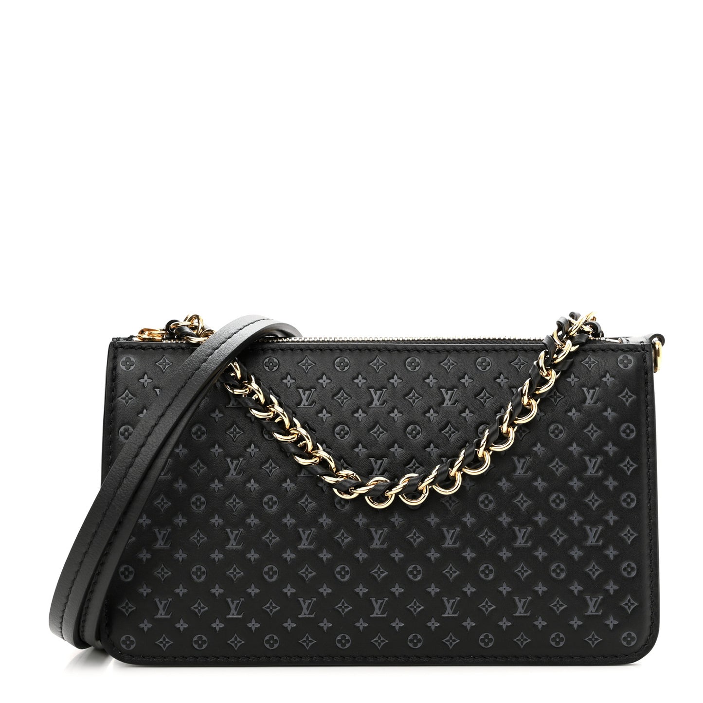 Calfskin Nanogram Embossed Lexington Pouch Black