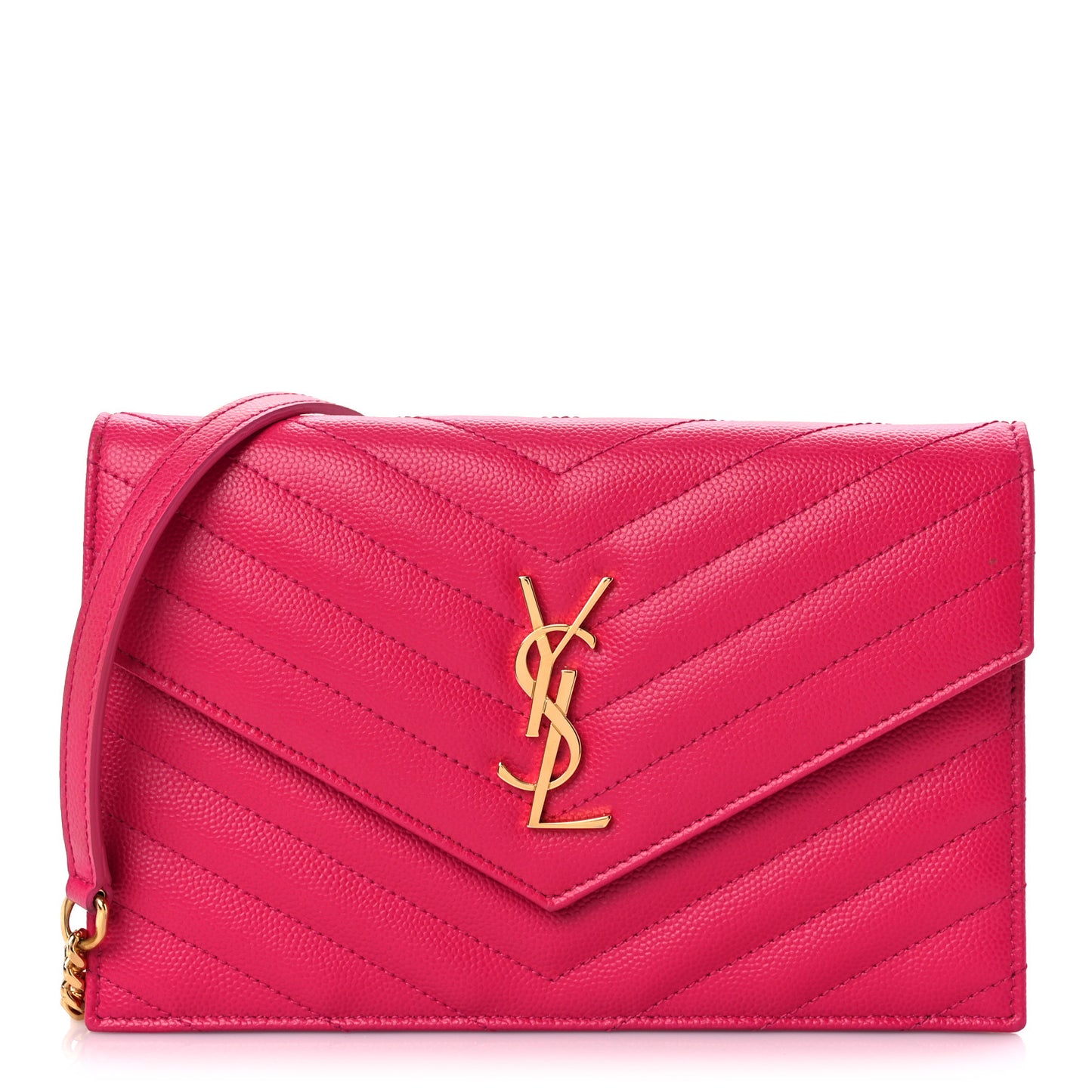 Grain De Poudre Matelasse Chevron Monogram Envelope Chain Wallet Fresh Fuchsia