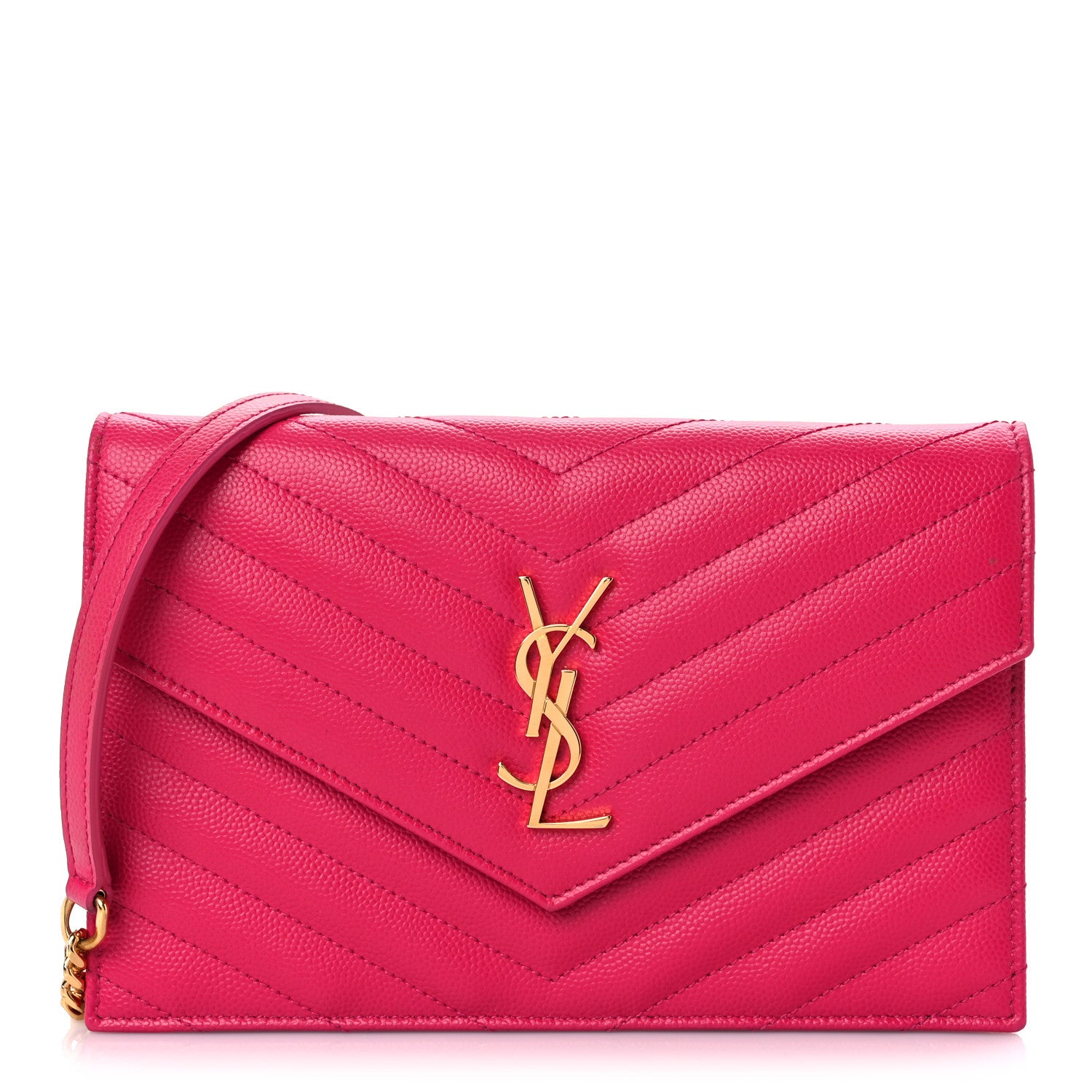 Saint Laurent Grain De Poudre Matelasse Chevron Monogram Envelope Chain Wallet Fresh Fuchsia 1 of 13