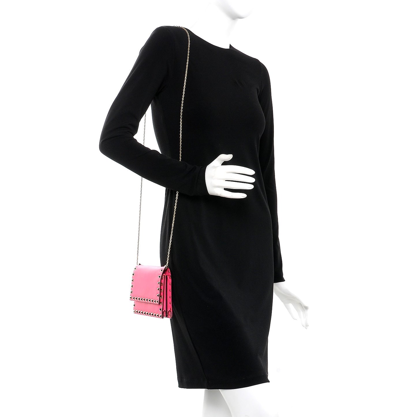 Vitello Mini Rockstud Wallet on Chain Pink