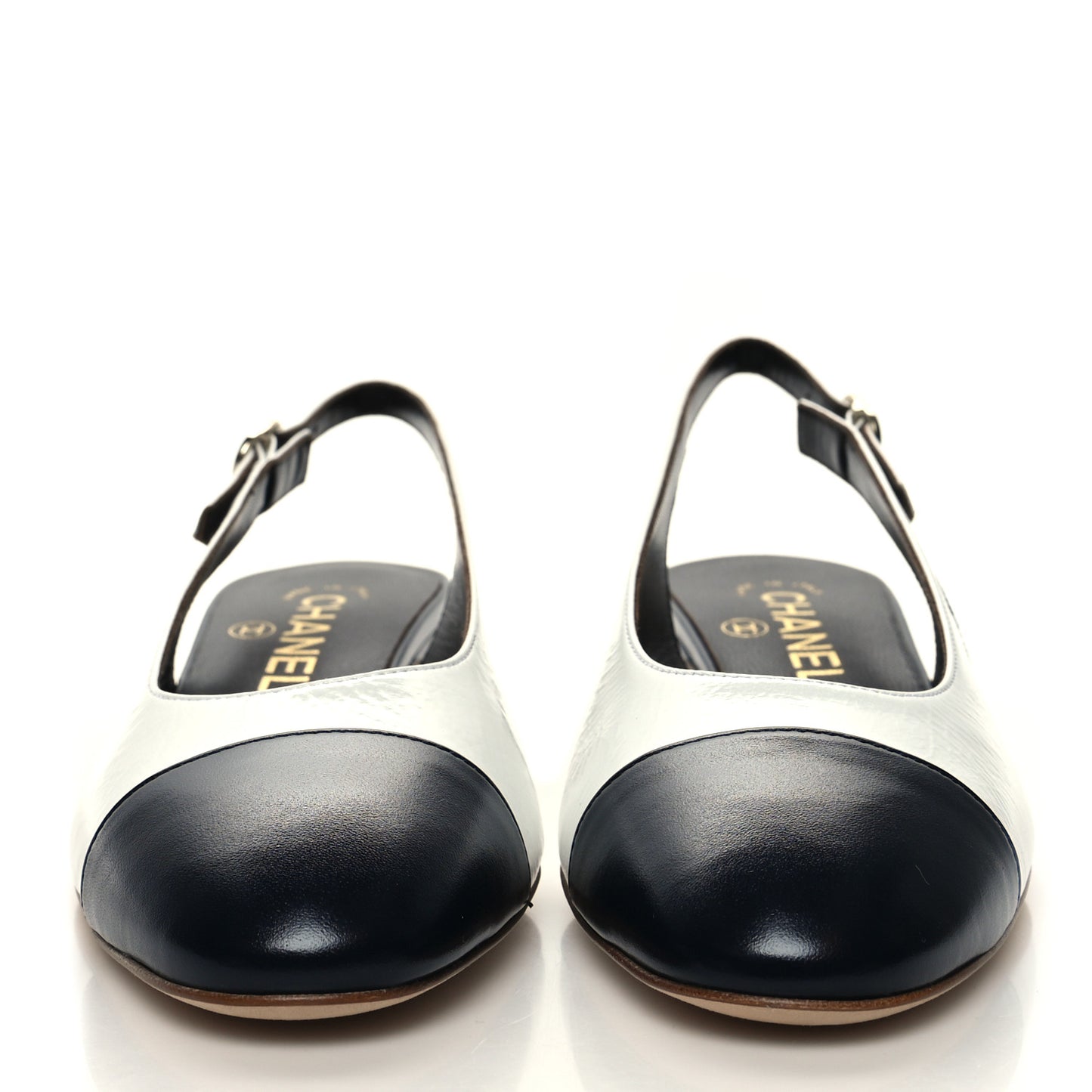 Calfskin Cap Toe CC Slingback Pumps 37.5 White Dark Navy