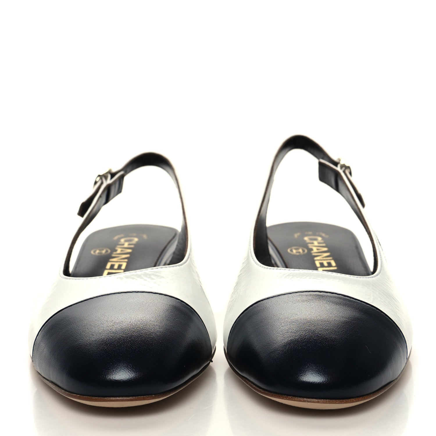 Chanel Calfskin Cap Toe CC Slingback Pumps 37.5 White Dark Navy 2 of 9