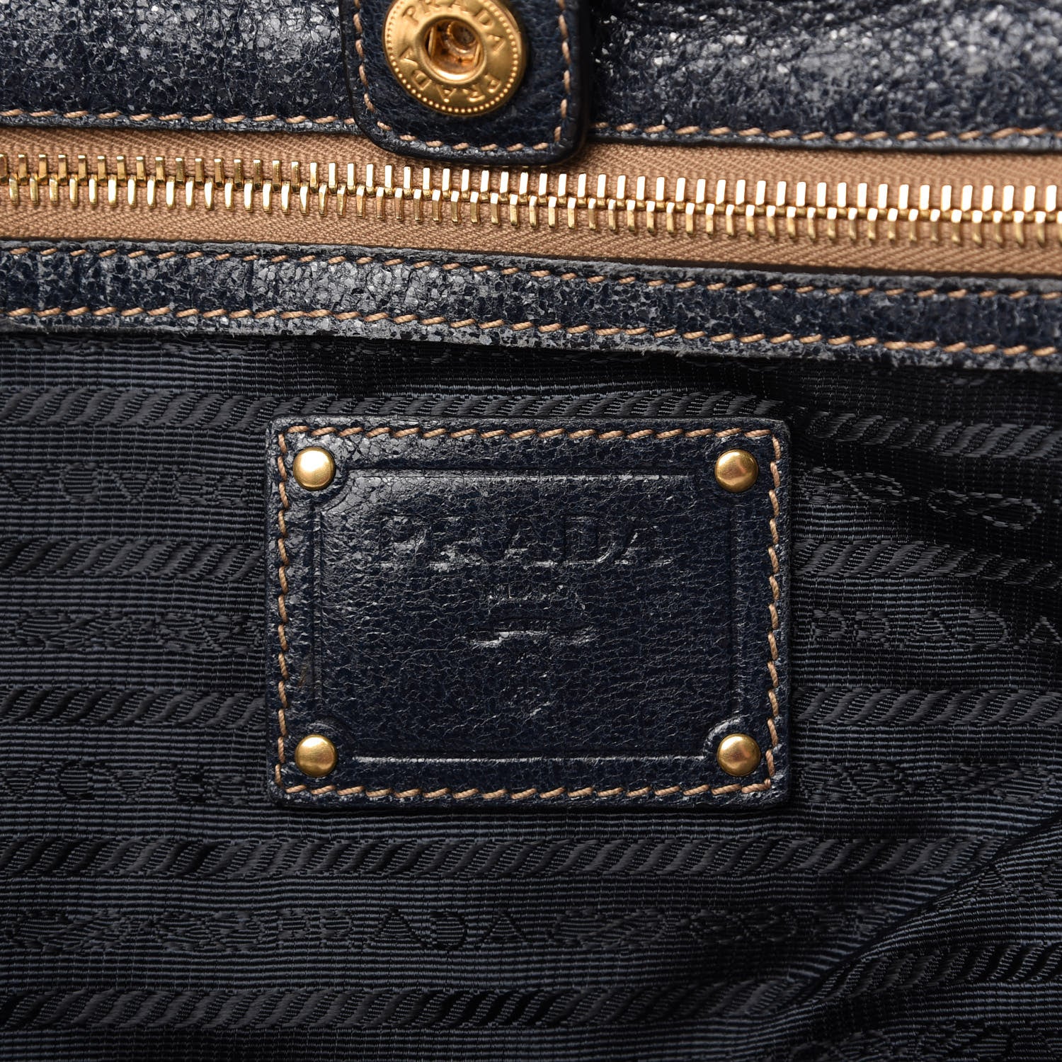 Prada Metallic Vitello Daino Tote Dark Blue 8 of 10