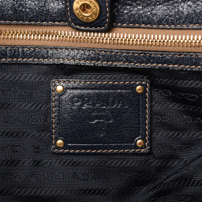 Prada Metallic Vitello Daino Tote Dark Blue 8 of 10