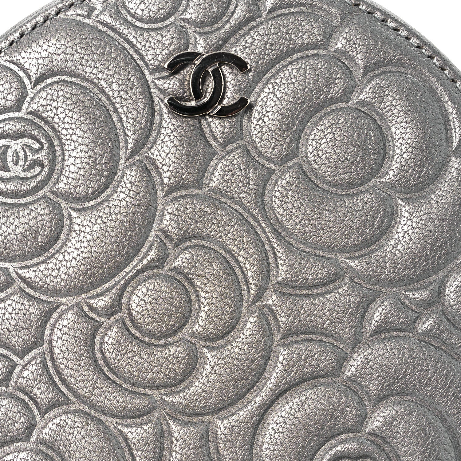 Chanel Goatskin Camellia Embossed Round Clutch With Chain Grey 8 of 11