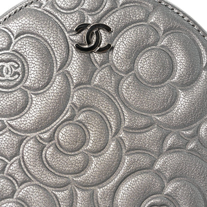 Chanel Goatskin Camellia Embossed Round Clutch With Chain Grey 8 of 11