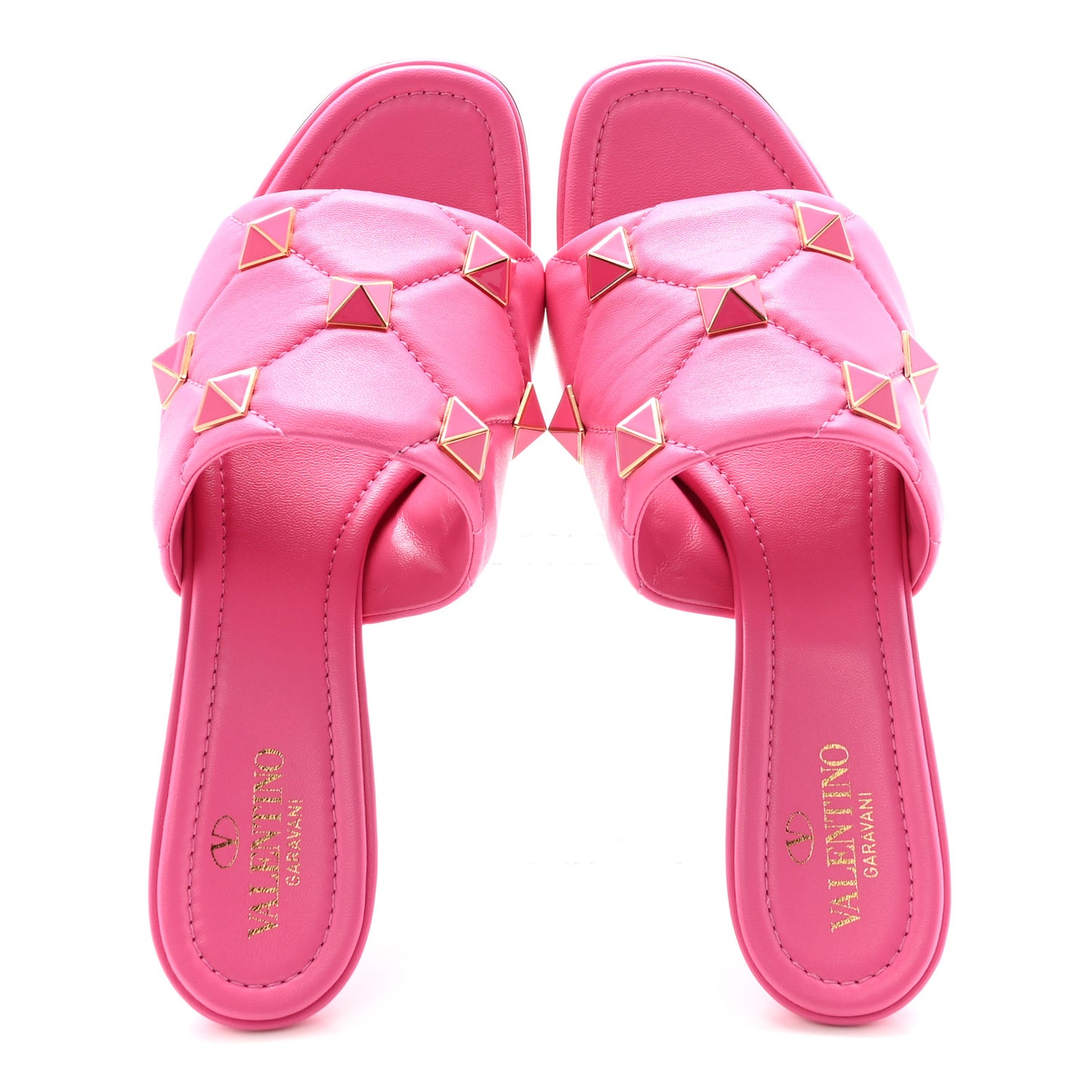 Nappa Enamel Quilted Monochrome Roman Stud 65mm Slide Sandals 39.5 Pink