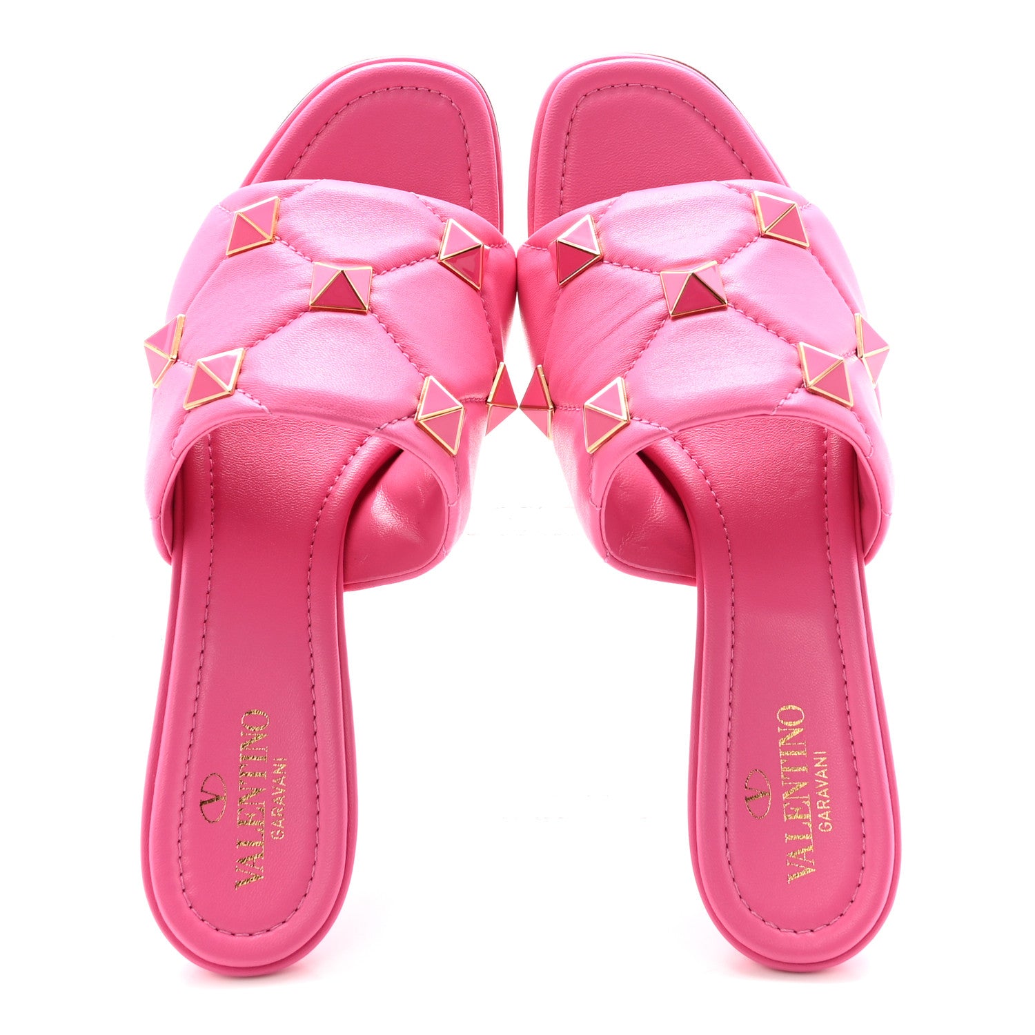 Valentino Garavani Nappa Enamel Quilted Monochrome Roman Stud 65mm Slide Sandals 39.5 Pink 2 of 10