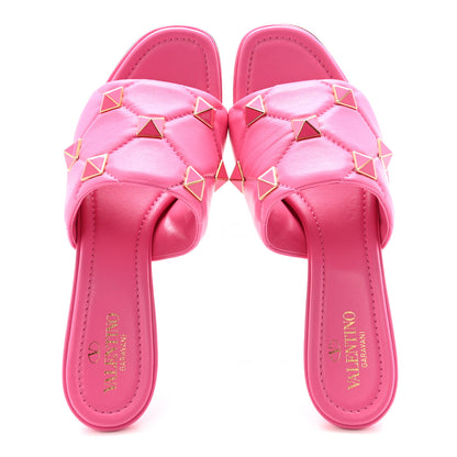 Valentino Garavani Nappa Enamel Quilted Monochrome Roman Stud 65mm Slide Sandals 39.5 Pink 2 of 10