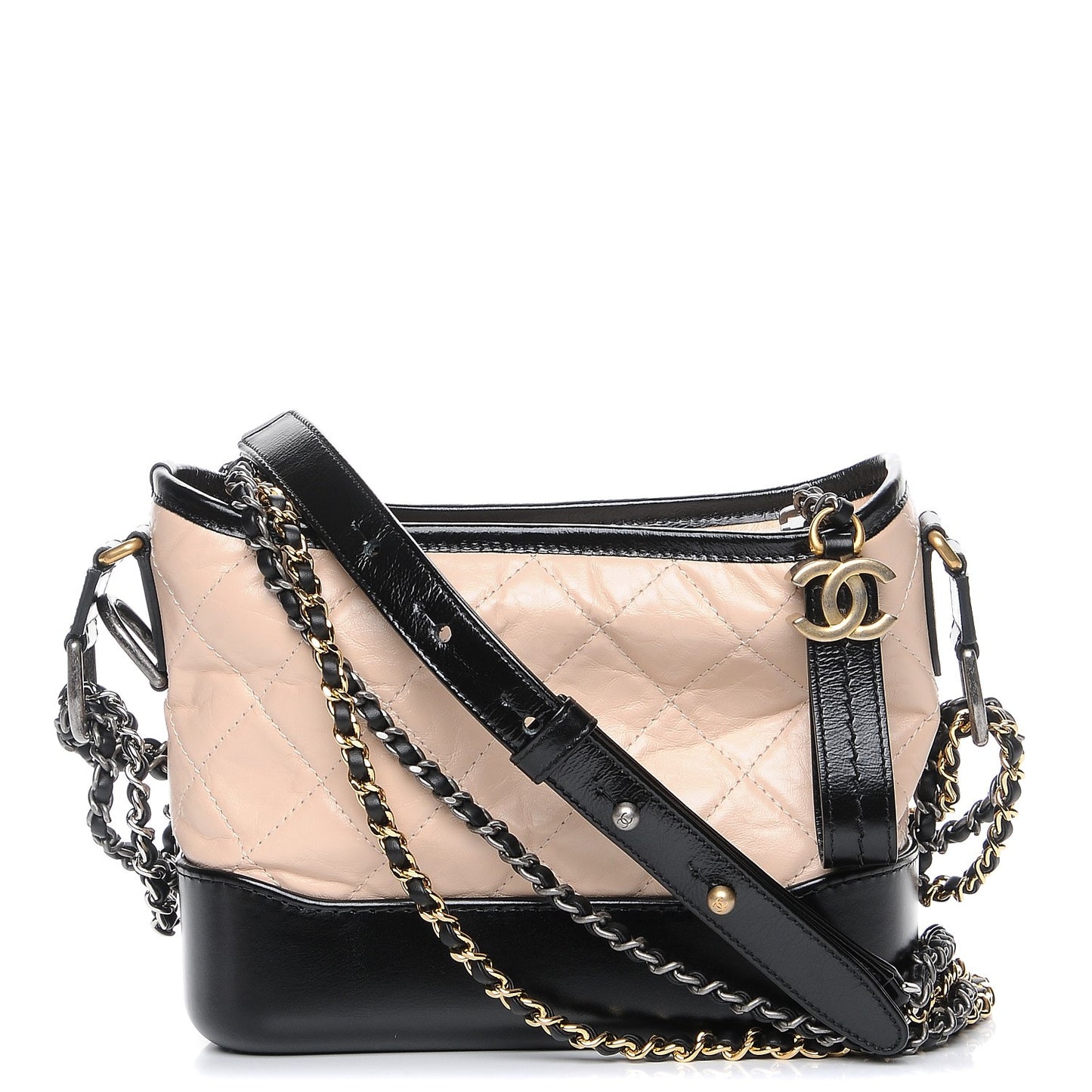 Aged Calfskin Quilted Small Gabrielle Hobo Beige Black